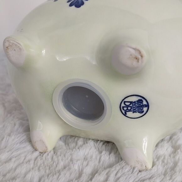Vtg. Delft Blue Windmill Floral Piggy Bank - Picture 6 of 8